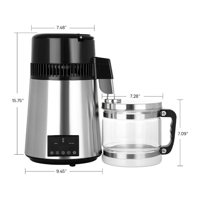 Water Distiller Stainless Steel Glass Bucket Dual Screen Touch 750W 4L 1L/H - azdentall.com