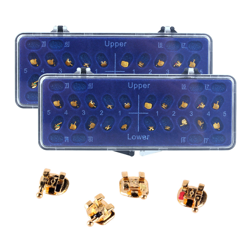 AZDENT Dental Metal Brackets Mini Roth/MBT 0.022 Hooks on 345 Gold Color 20pcs/Box - azdentall.com