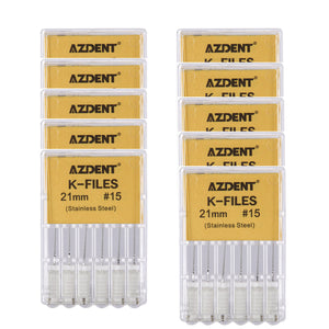 AZDENT Dental Hand K-Files Stainless Steel Root Canal 21mm #15 6pcs/Box-azdentall.com