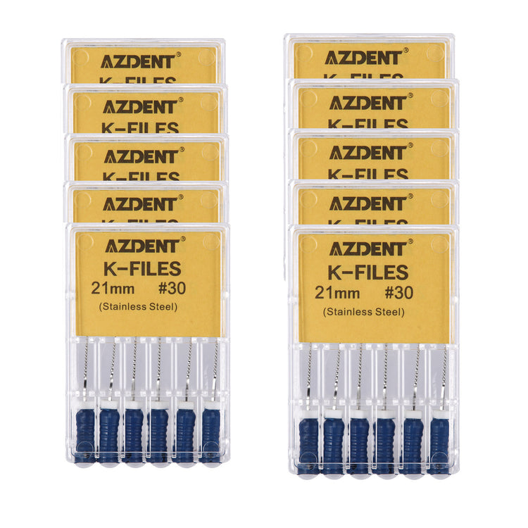 AZDENT Dental Hand K-Files Stainless Steel Root Canal 21mm #30 6pcs/Box-azdentall.com