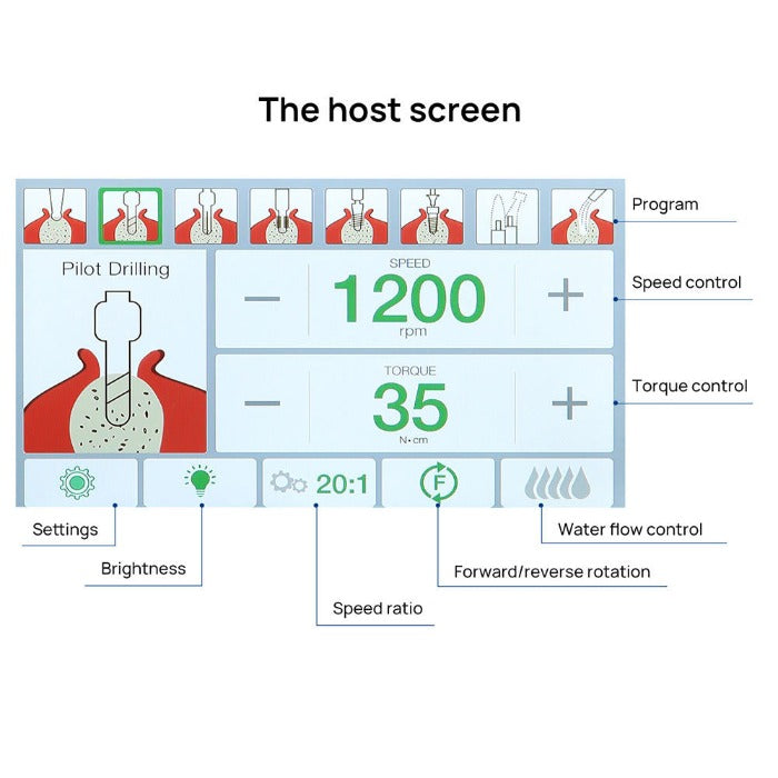 AZDENT Dental Implant Motor Surgical Brushless Color Touch Screen With 20:1 Fiber Optic Contra Angle 80Ncm Auto-Calibration Function 