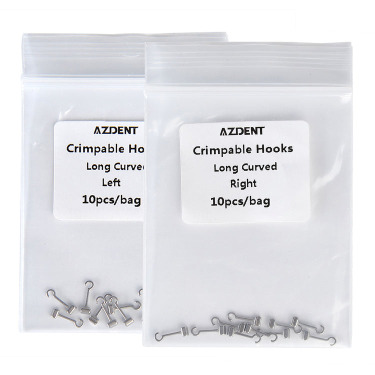 AZDENT Crimpable Hooks Long Curved Right / Left 0.022 5.5mm 10pcs/Bag - azdentall.com