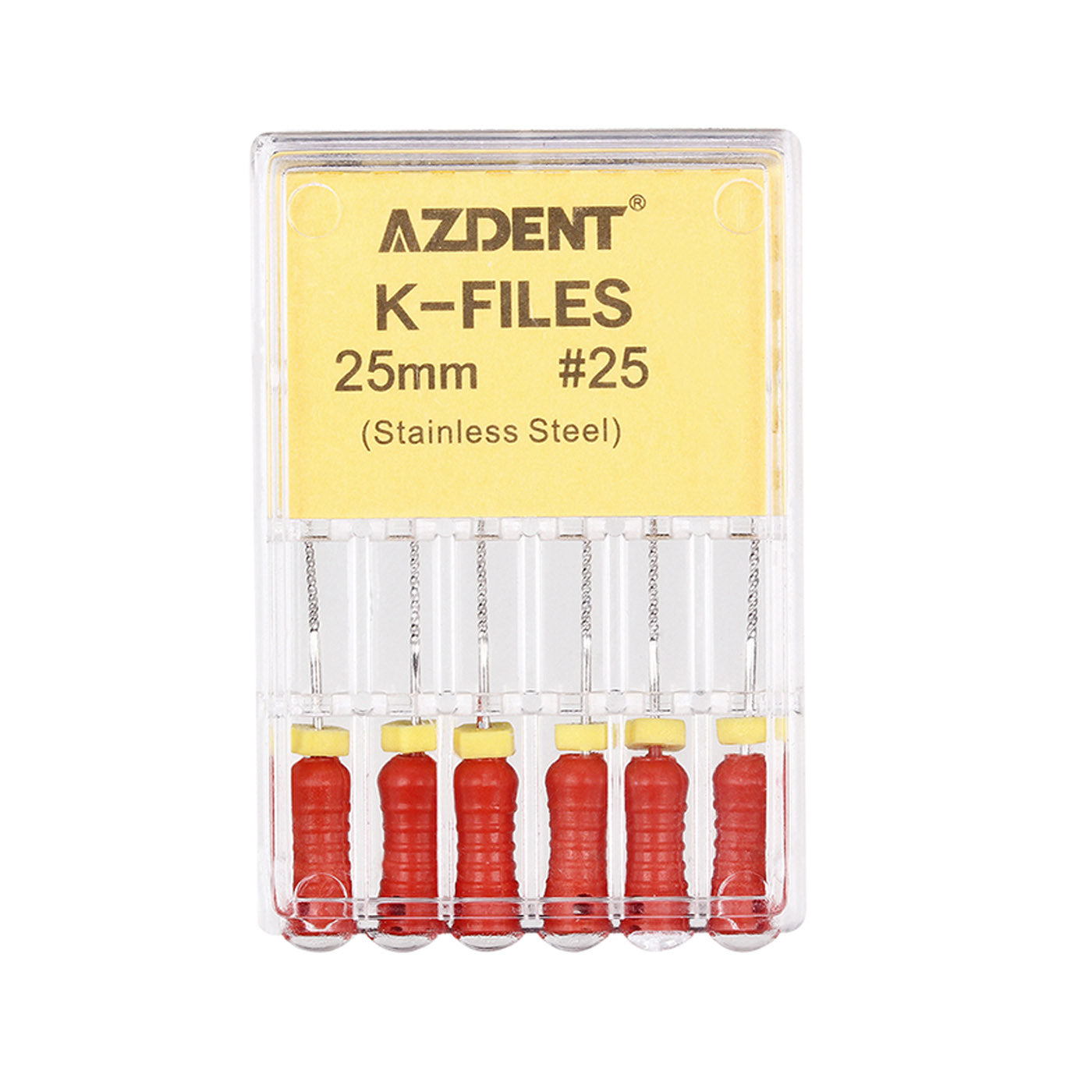 AZDENT Dental Hand K-Files Stainless Steel 25mm #25 Red 6pcs/Box-azdentall.com