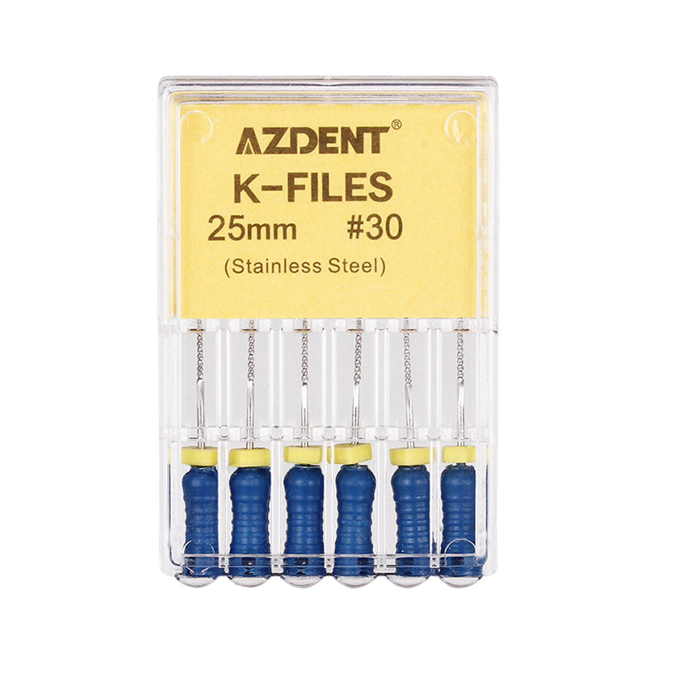 AZDENT Dental Hand K-Files Stainless Steel 25mm #30 Blue 6pcs/Box-azdentall.com