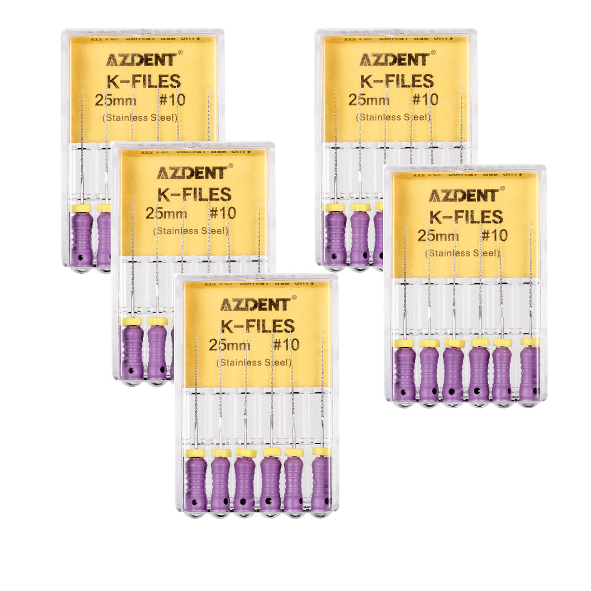 AZDENT Dental Hand K-Files Stainless Steel 25mm #10 Purple 6pcs/Box