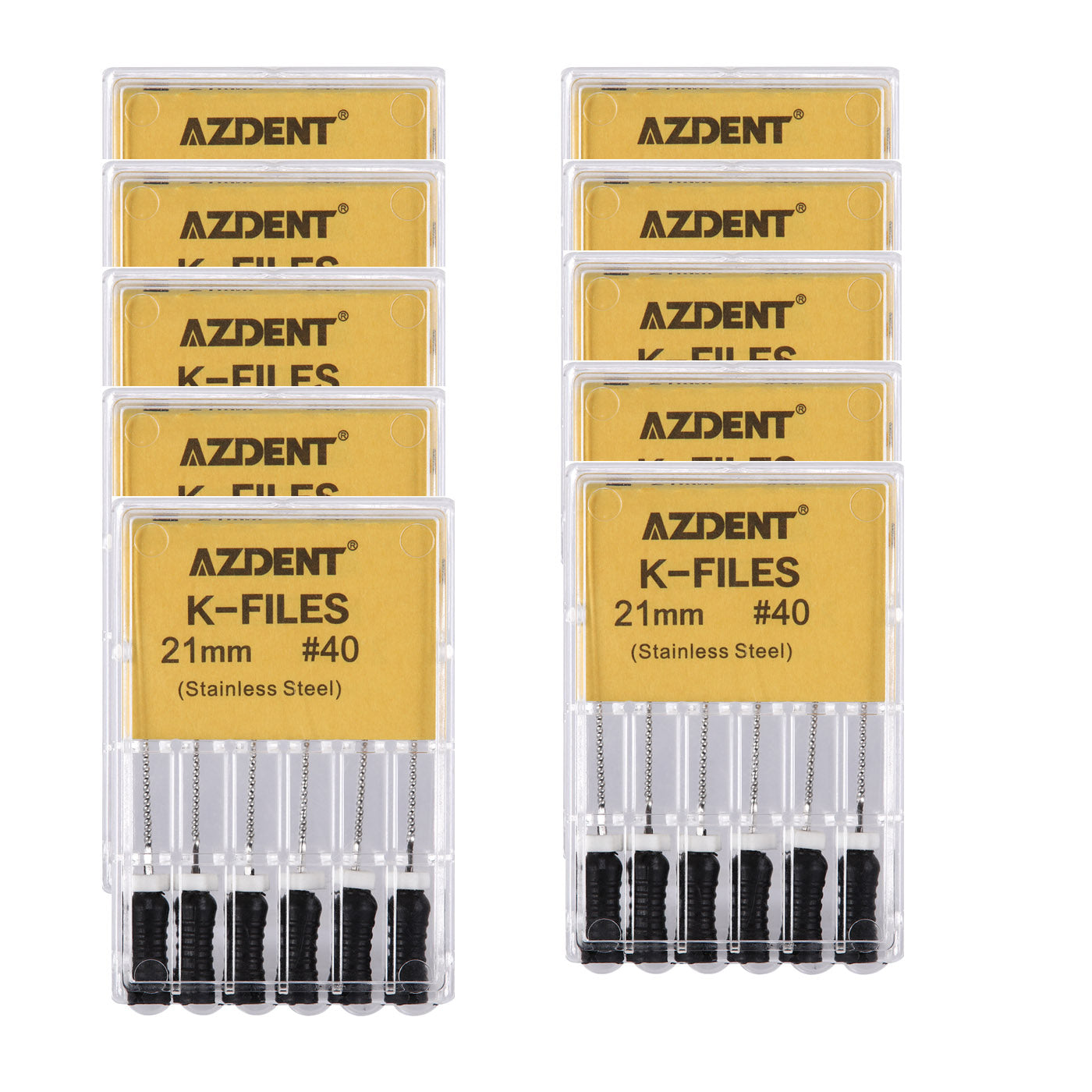 AZDENT Dental Hand K-Files Stainless Steel Root Canal 21mm #40 6pcs/Box-azdentall.com