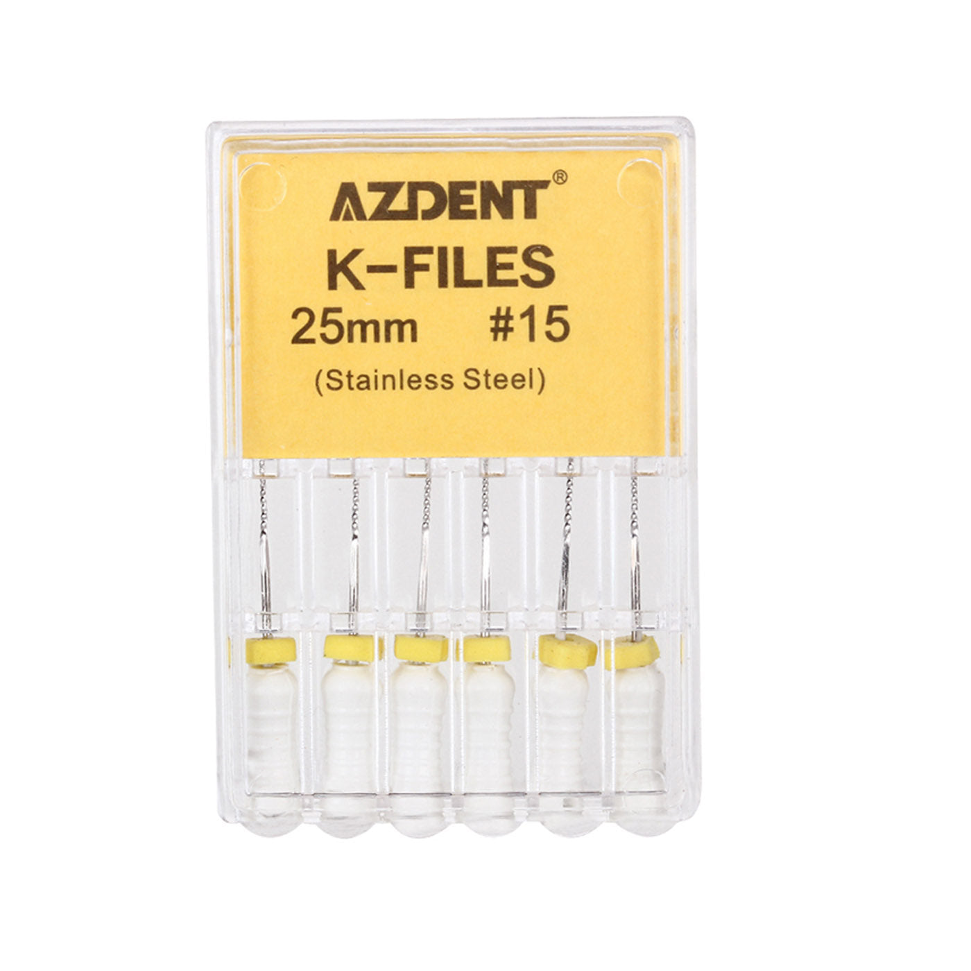 AZDENT Dental Hand K-Files Stainless Steel 25mm #15 White 6pcs/Box-azdentall.com