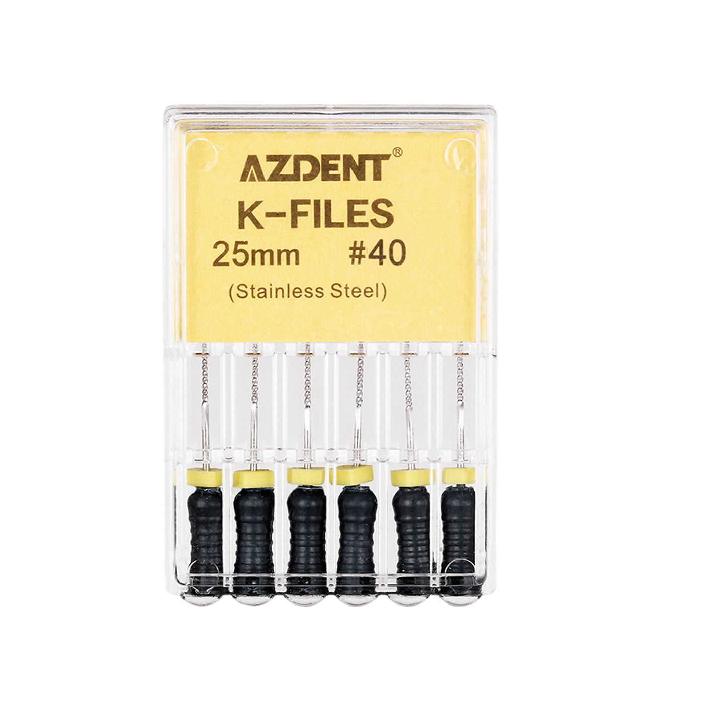 AZDENT Dental Hand K-Files Stainless Steel 25mm #40 Black 6pcs/Box-azdentall.com