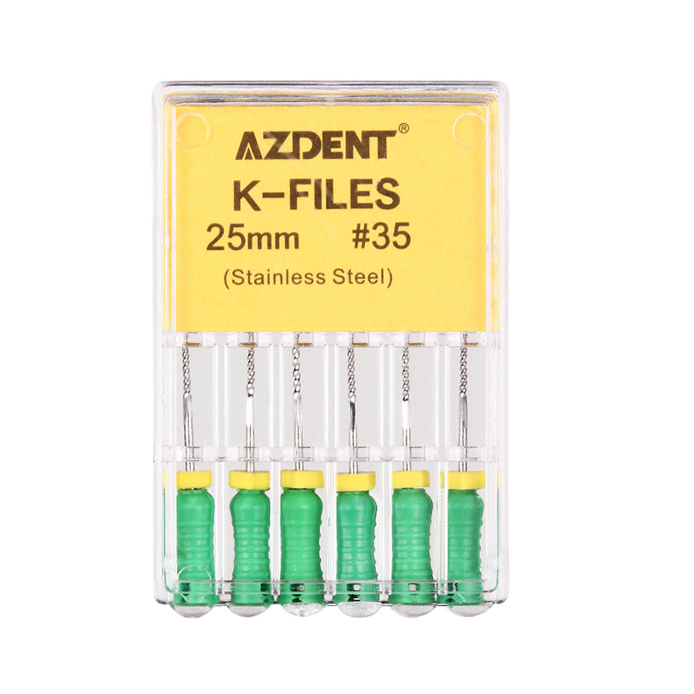 AZDENT Dental Hand K-Files Stainless Steel 25mm #35 Green 6pcs/Box-azdentall.com