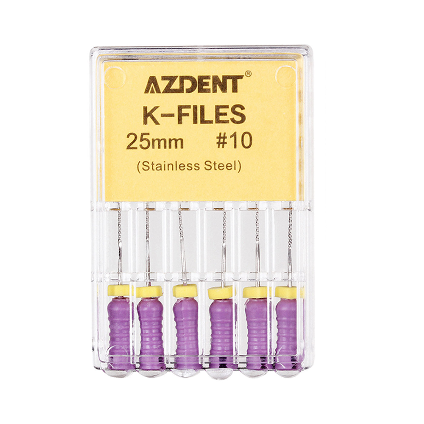 AZDENT Dental Hand K-Files Stainless Steel 25mm #10 Purple 6pcs/Box-azdentall.com