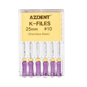 AZDENT Dental Hand K-Files Stainless Steel 25mm #10 Purple 6pcs/Box-azdentall.com