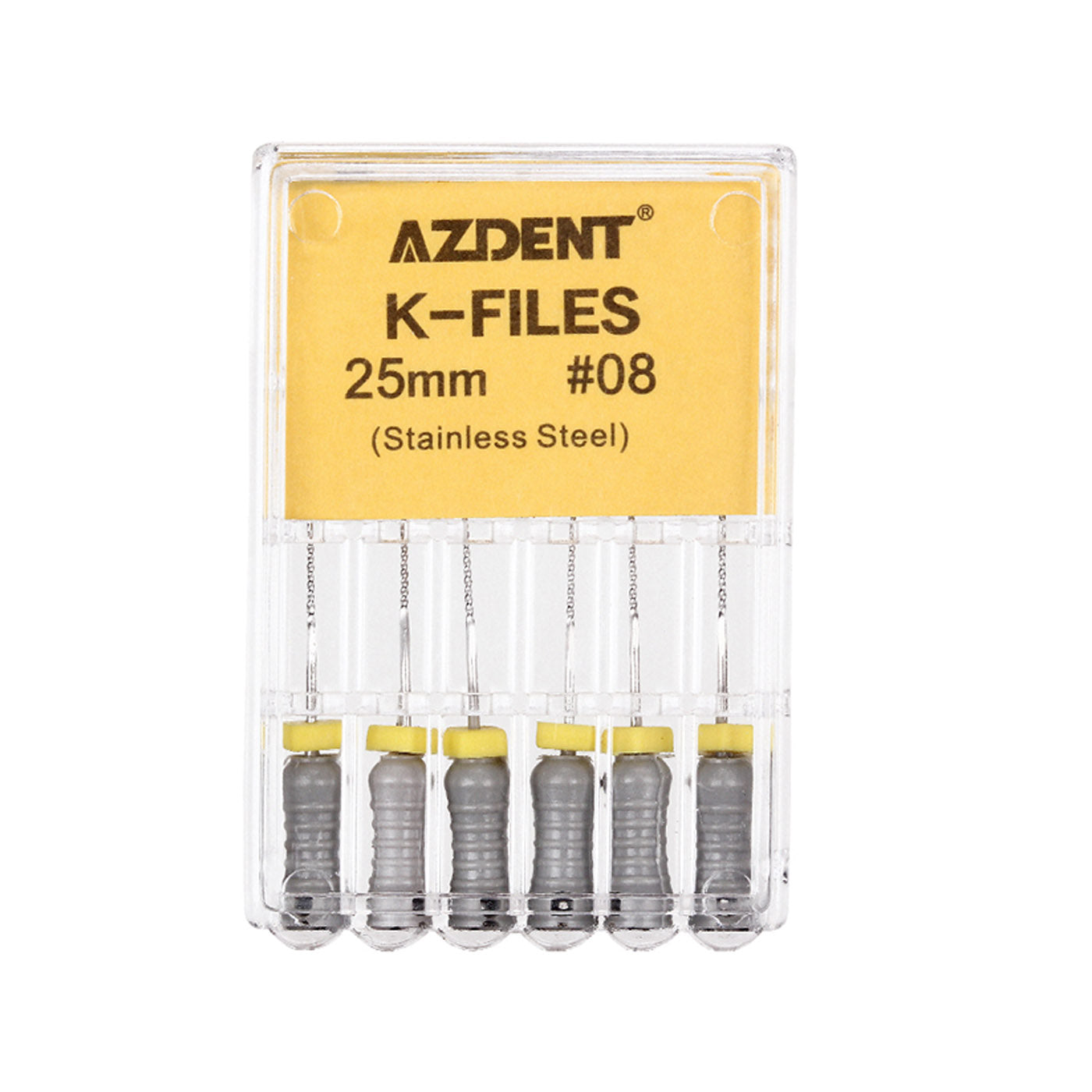 AZDENT Dental Hand K-Files Stainless Steel 25mm #08 Grey 6pcs/Box-azdentall.com