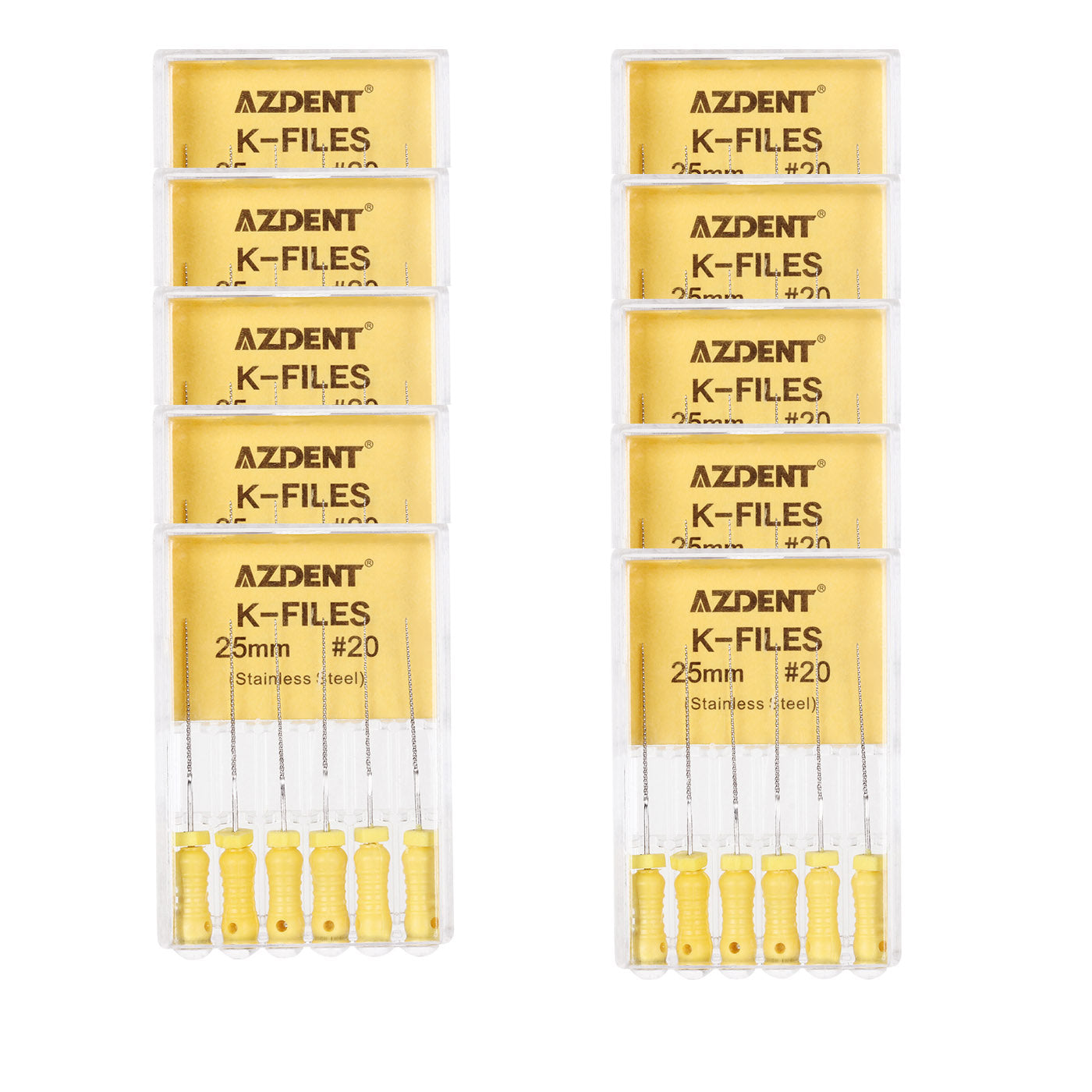 AZDENT Dental Hand K-Files Stainless Steel 25mm #20 Yellow 6pcs/Box-azdentall.com