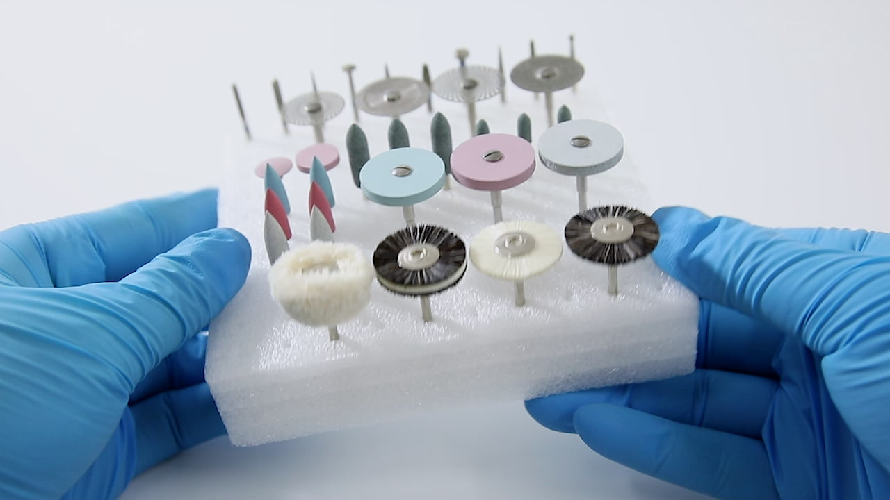 Load video: Dental Lab Polishing Kit for Ceramics Porcelain HP Shank 35pcs/Box - azdentall.com