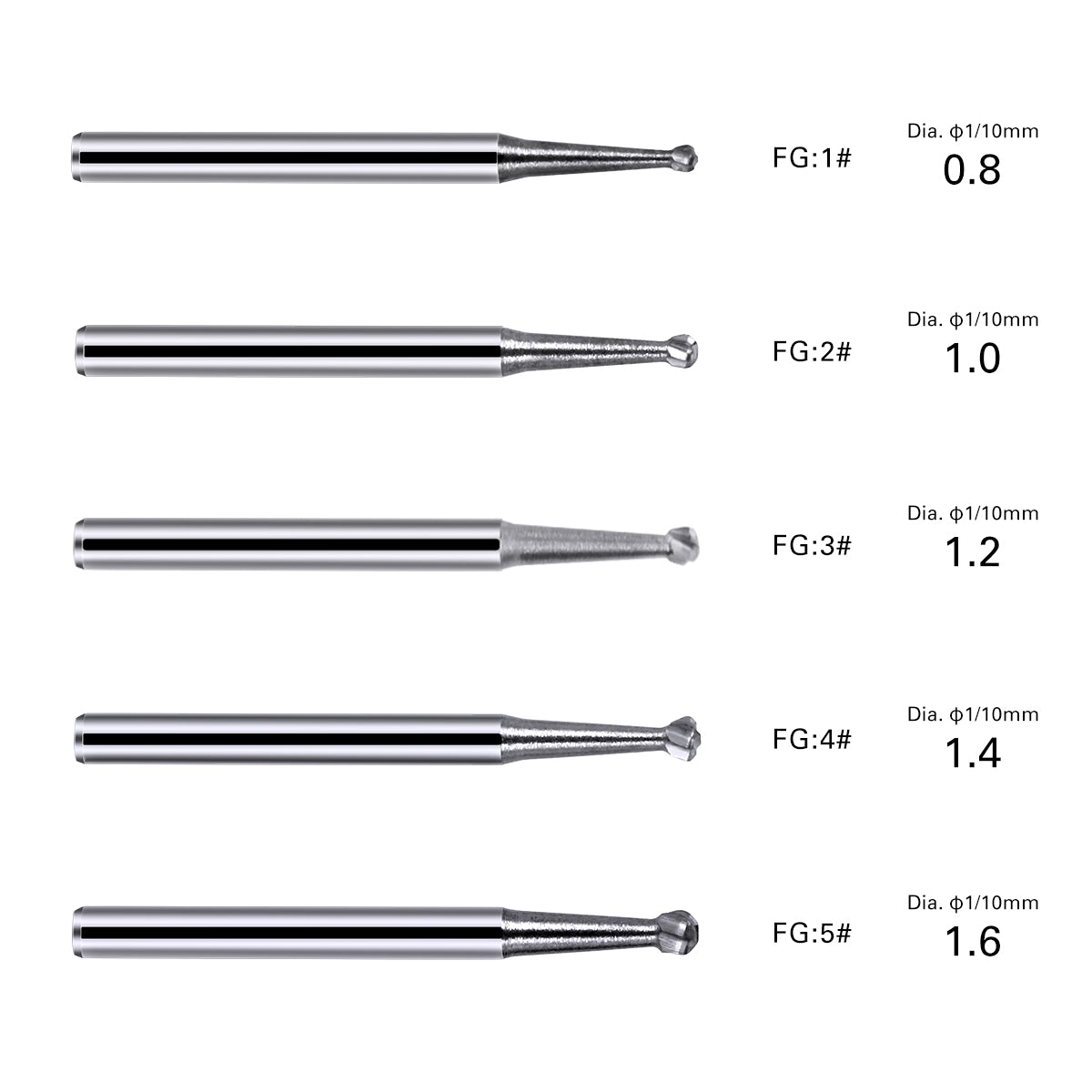 Dental FG #1 Round Carbide Bur 10pcs/Box -azdentall.com