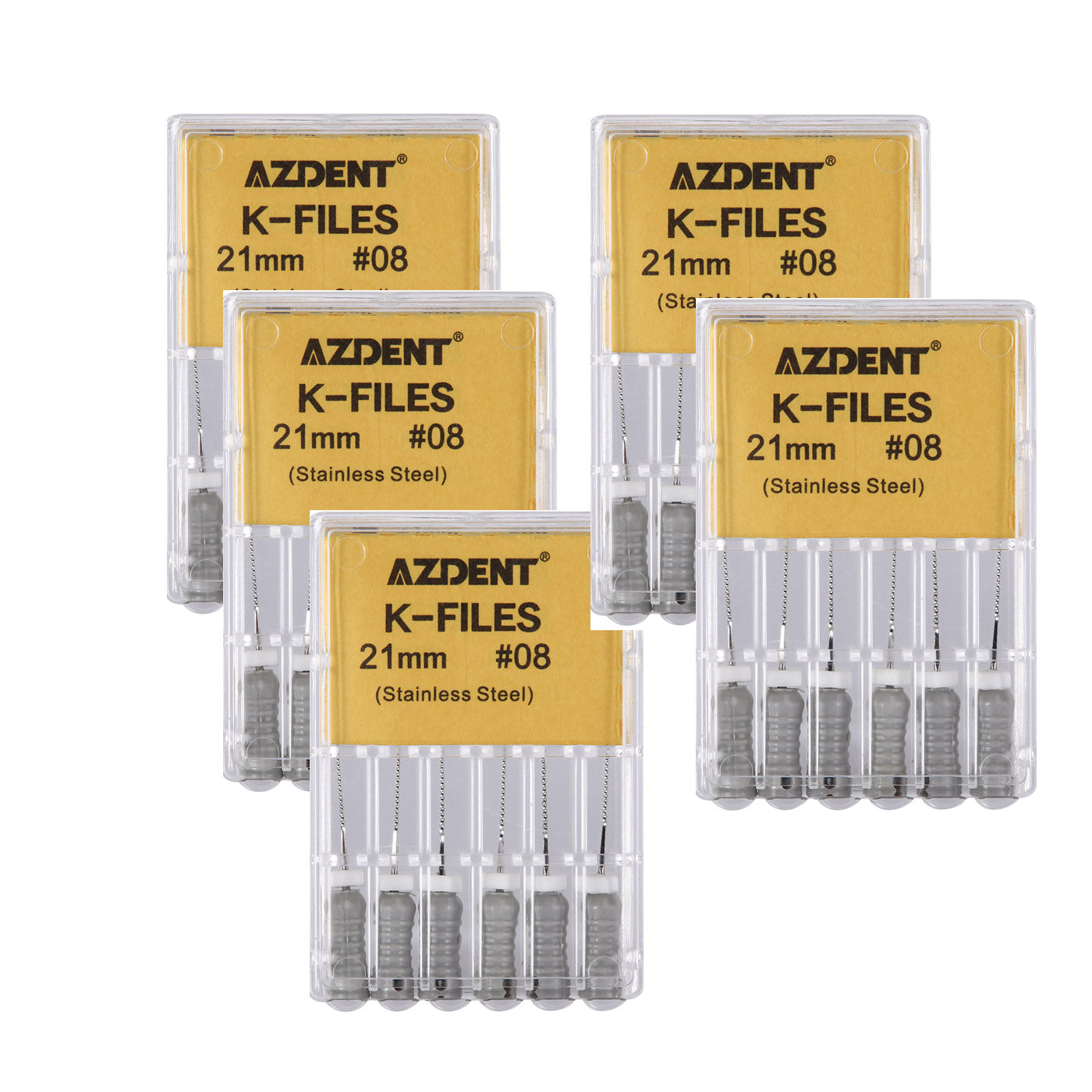 AZDENT Dental Hand K-Files Stainless Steel Root Canal 21mm #08 6pcs/Box-azdentall.com