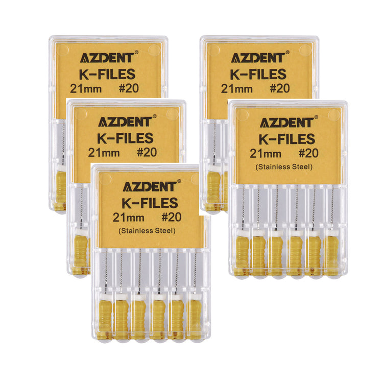 AZDENT Dental Hand K-Files Stainless Steel Root Canal 21mm #20 6pcs/Box-azdentall.com