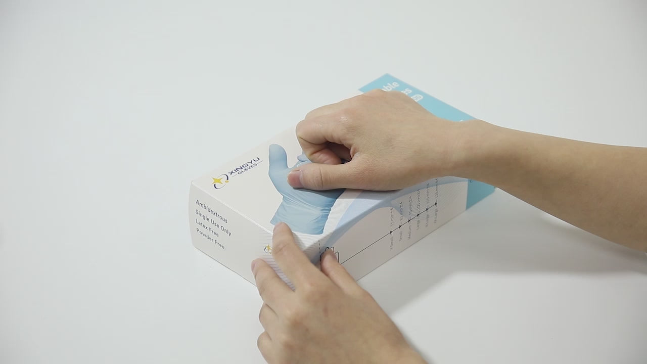 Load video: Disposable Nitrile Exam Gloves Blue Powder &amp; Latex Free 4 Mil S/M/L/XL 100pcs/Box - azdentall.com