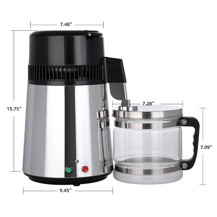 Water Distiller Stainless Steel Glass Bucket Double button 750W 4L 1L/H