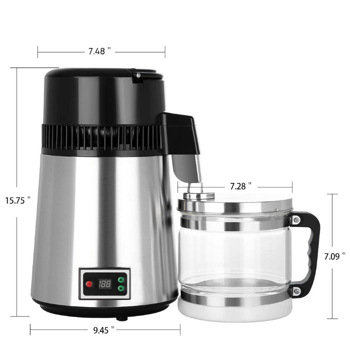 Water Distiller Stainless Steel Glass Bucket Single Screen Button With Adjustable Temperature 4L - azdentall.com
