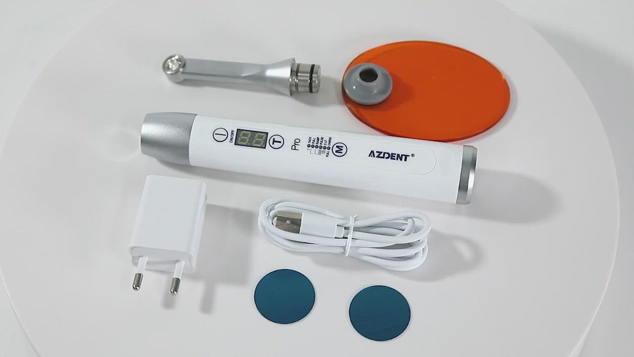 Load video: AZDENT LED Curing Light Wireless 1 Second Curing High Power 6 Modes 1800mW/cm²