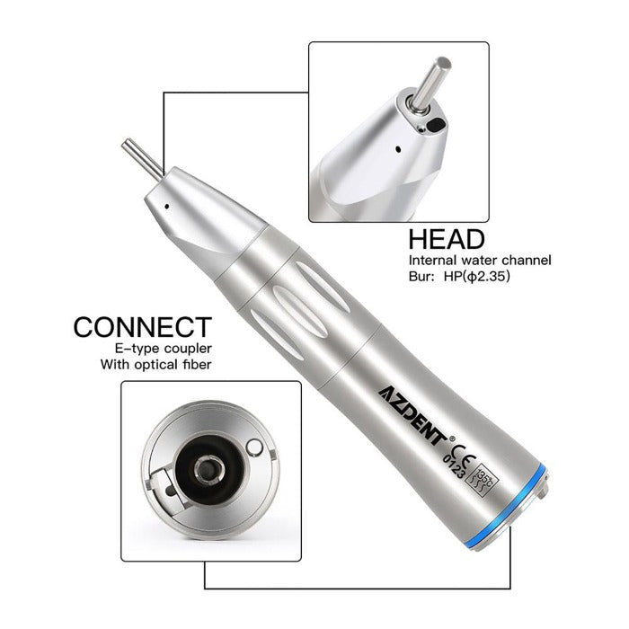 AZDENT 1:1 Fiber Optic Low Speed Straight Nose Cone Handpiece Internal Water - azdentall.com