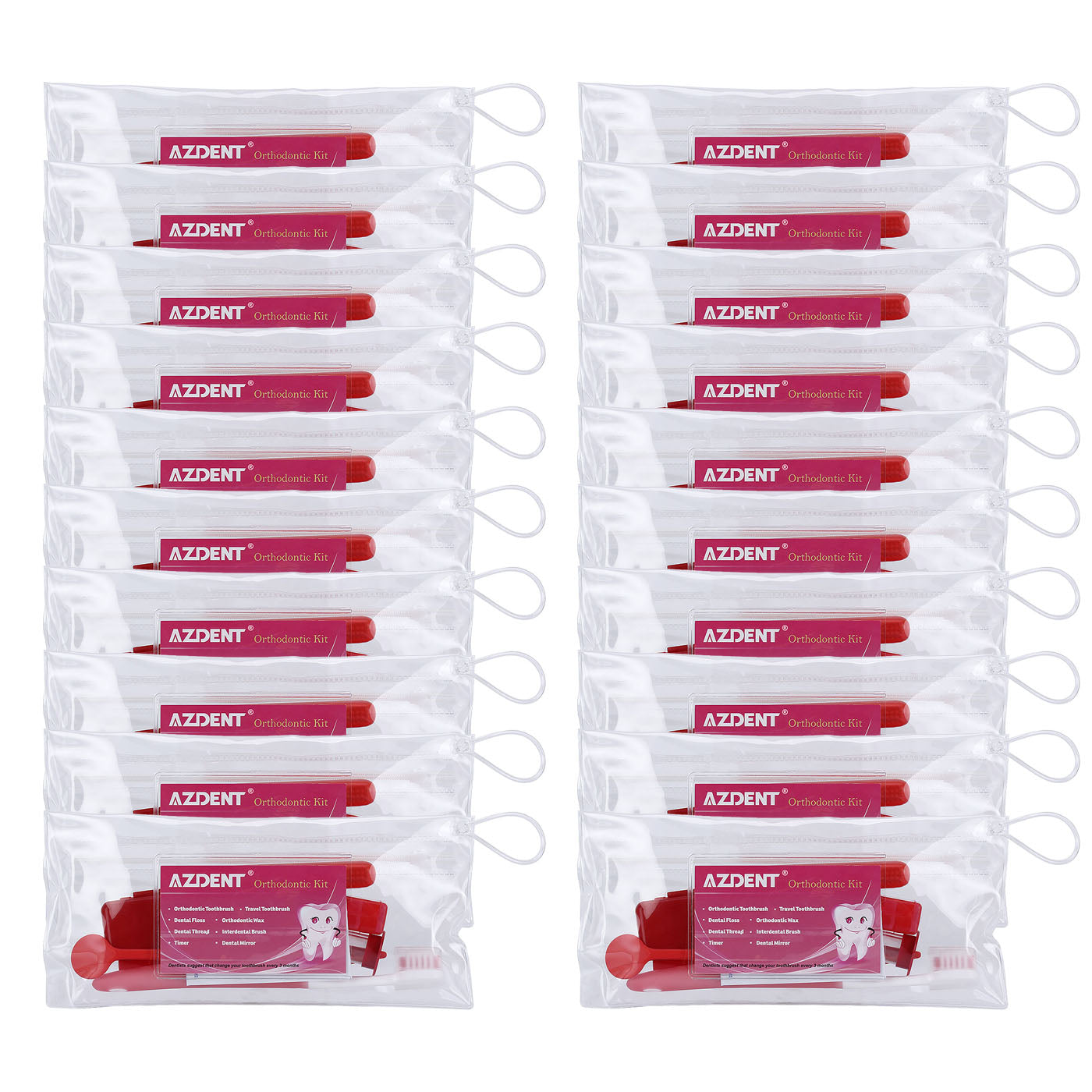 20 kits AZDENT Orthodontic Kit Toothbrush Interdental Brush Floss Mirror Wax Traction - azdentall.com