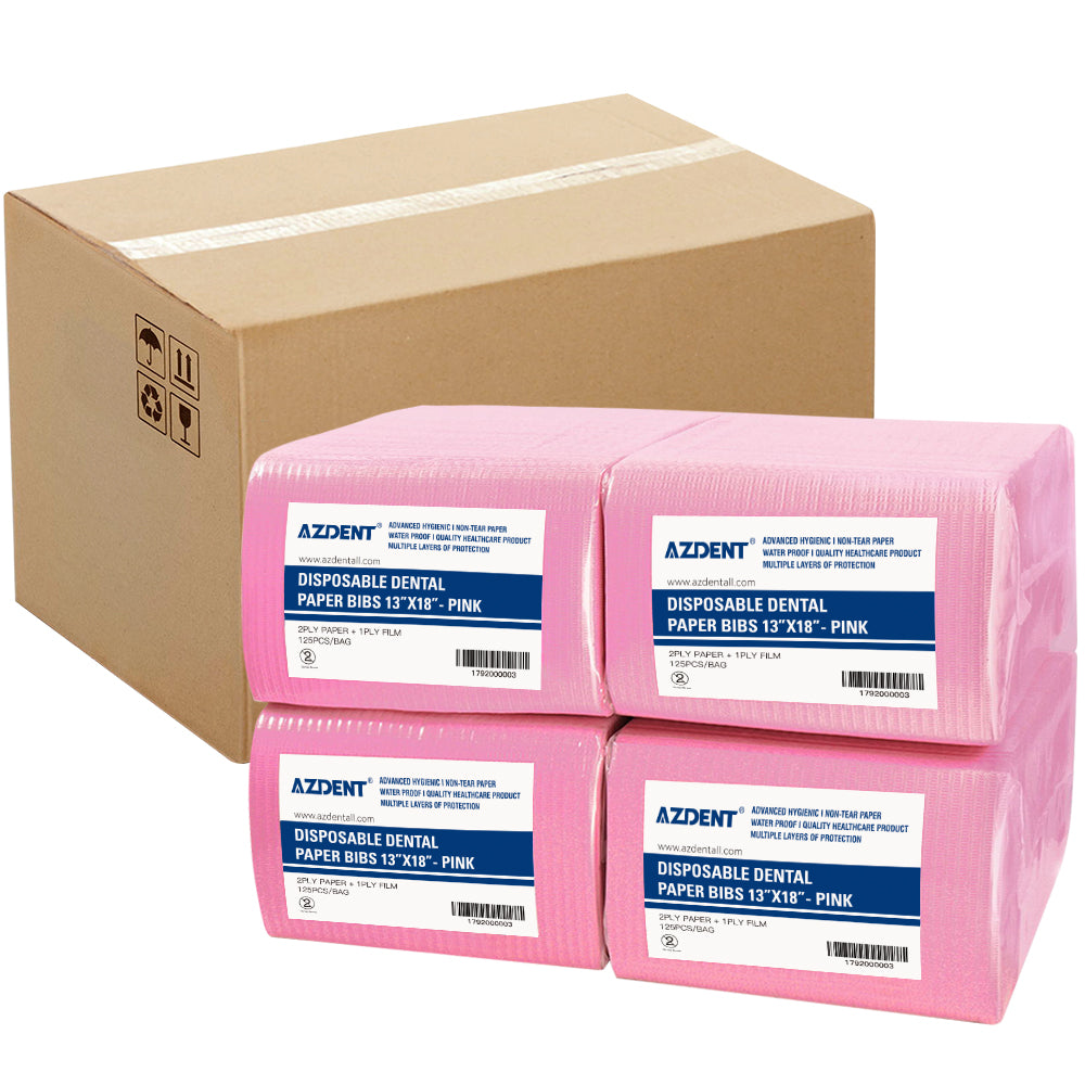 Pink Color AZDENT Dental Disposable Patient Bibs 13"x18" 2-Ply Paper/1-Ply Poly 500pcs/Cs - azdentall.com