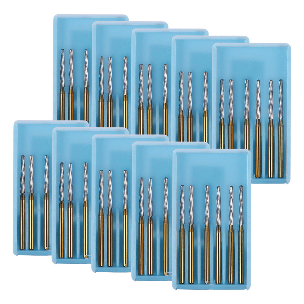 10 Boxes Dental FG Carbide Finishing Burs 28mm Gold 6pcs/Box - azdentall.com