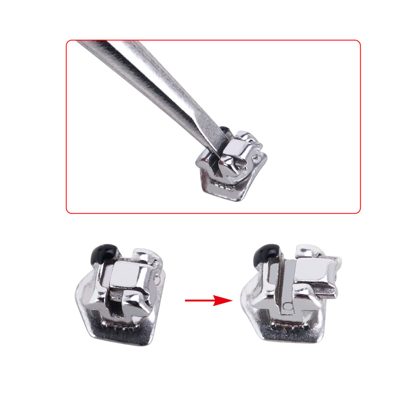 AZDENT Dental Orthodontic Metal Self-Ligating Metal Brackets Braces Roth .022 Hooks on 345 with Tools 28pcs/Box - azdentall.com