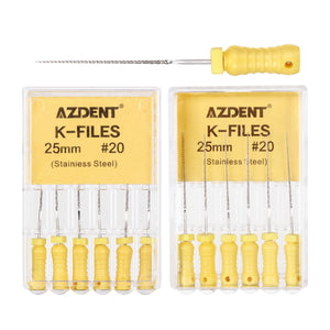 AZDENT Dental Hand K-Files Stainless Steel 25mm #20 Yellow 6pcs/Box-azdentall.com