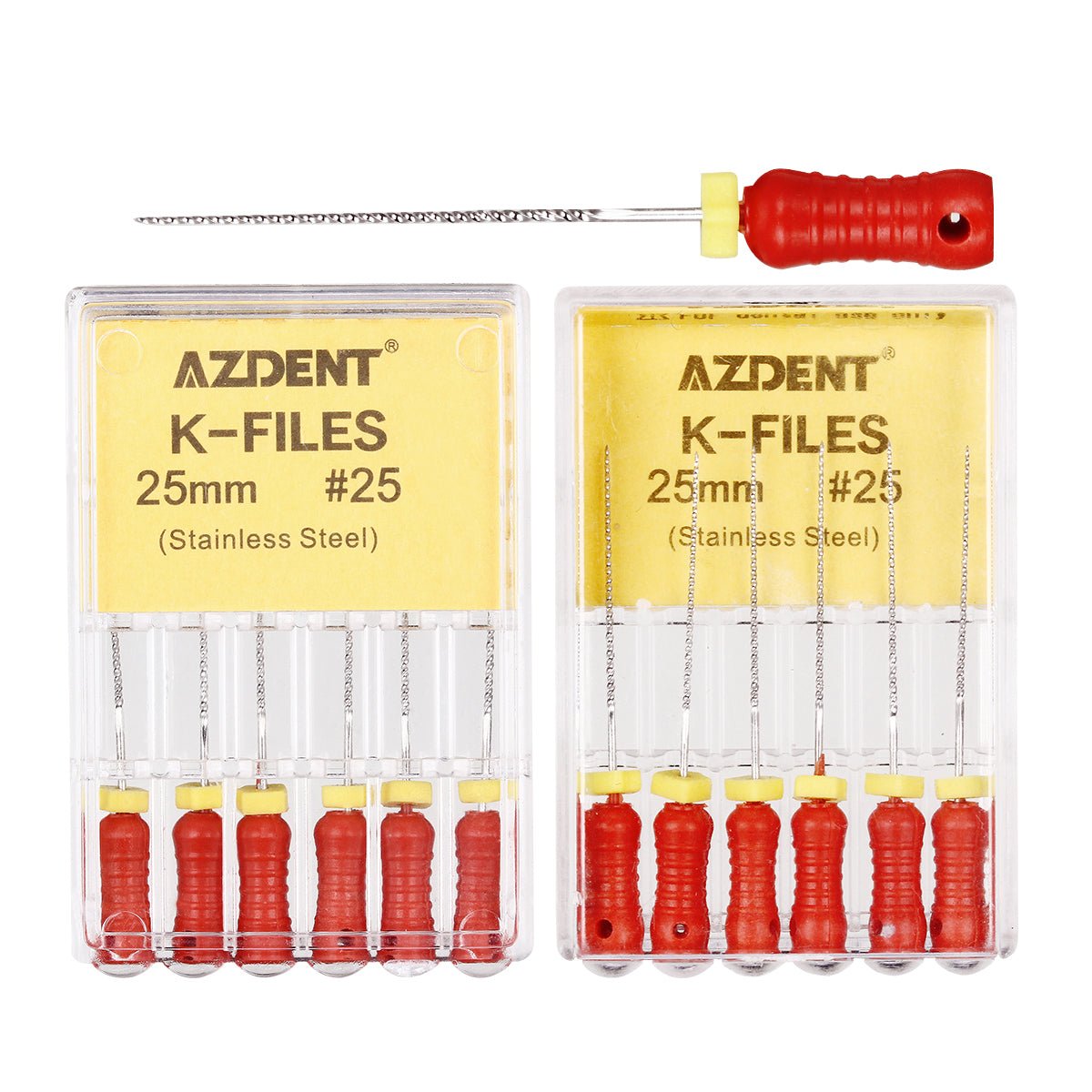 AZDENT Dental Hand K-Files Stainless Steel 25mm #25 Red 6pcs/Box-azdentall.com