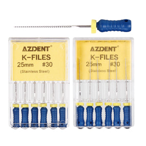 AZDENT Dental Hand K-Files Stainless Steel 25mm #30 Blue 6pcs/Box-azdentall.com