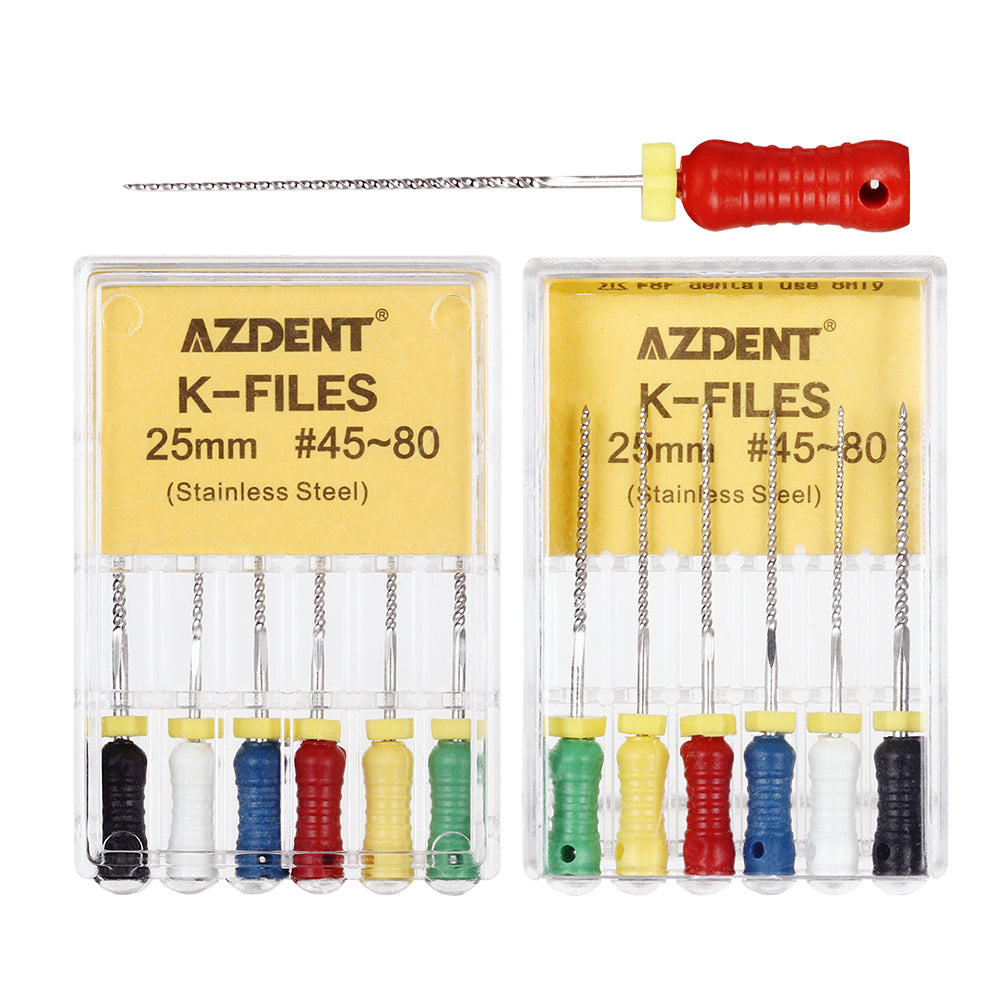 AZDENT Dental Hand K-Files Stainless Steel 25mm #45-80 Assorted 6/Box