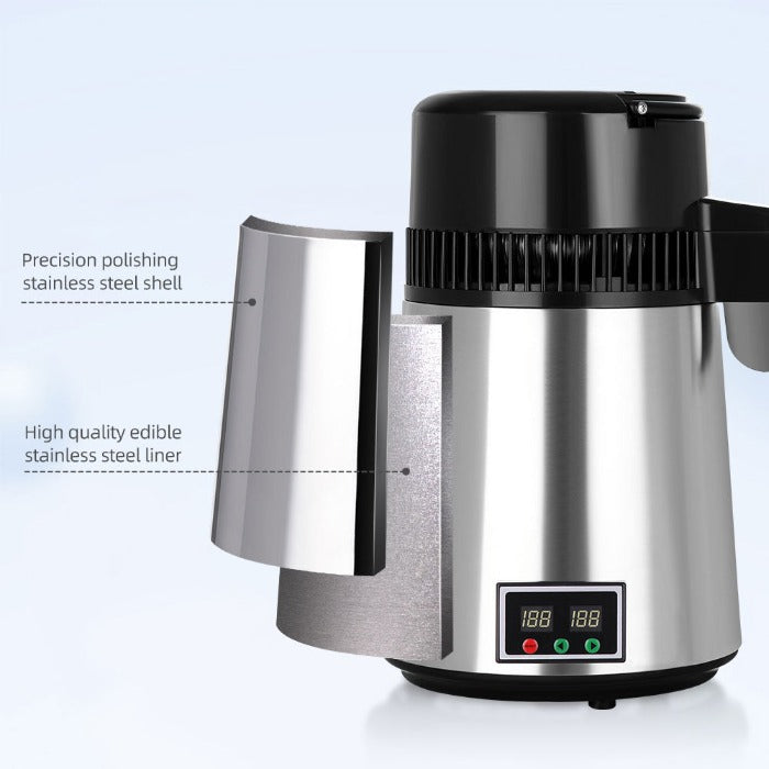 Water Distiller Stainless Steel Glass Bucket Double Screen Button with Adjustable Temperature 4L - azdentall.com