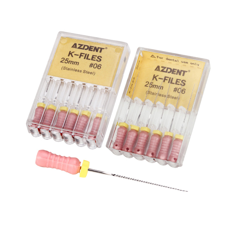 AZDENT Dental Hand K-Files Stainless Steel 25mm #06 Pink 6pcs/Box-azdentall.com