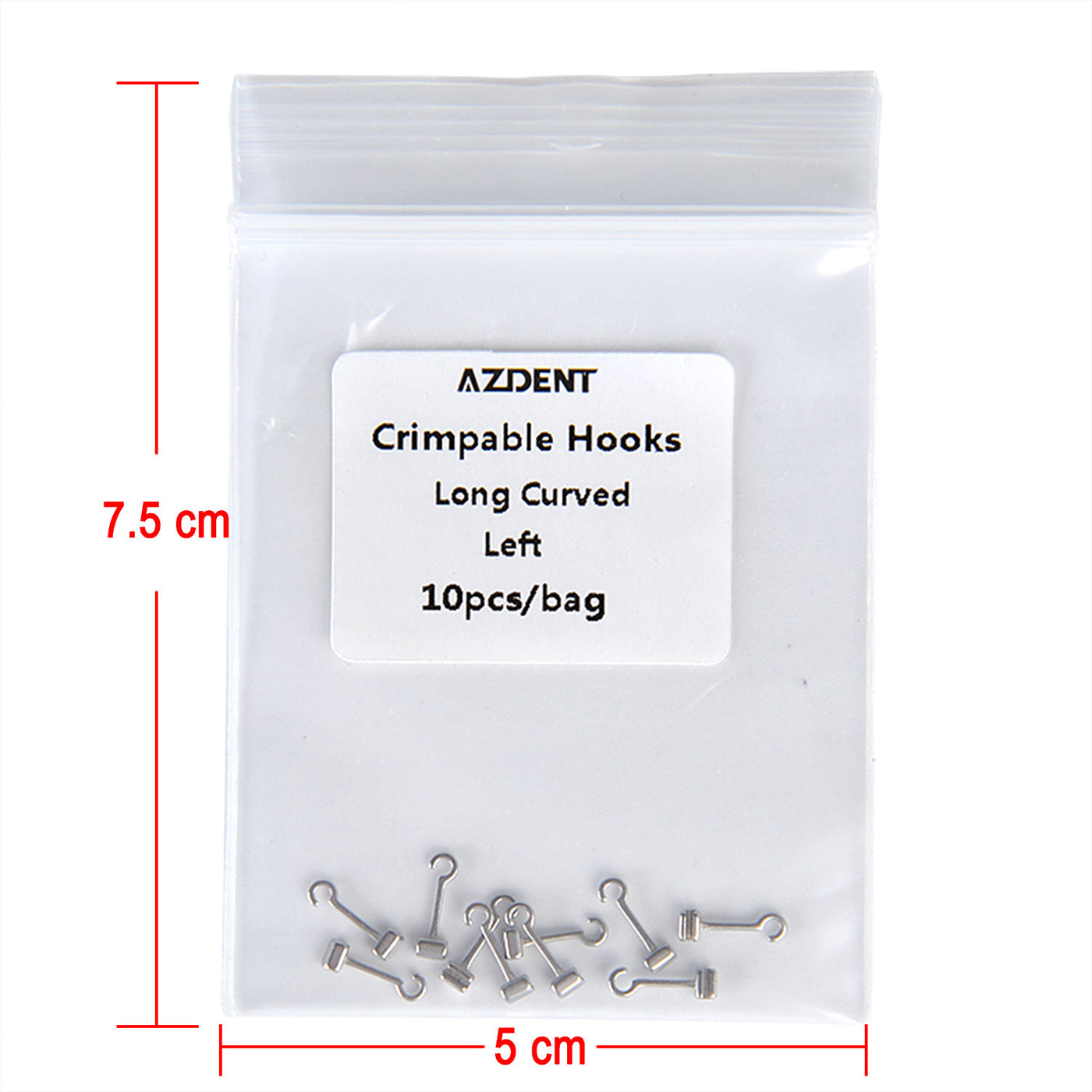 AZDENT Crimpable Hooks Long Curved Right / Left 0.022 5.5mm 10pcs/Bag - azdentall.com