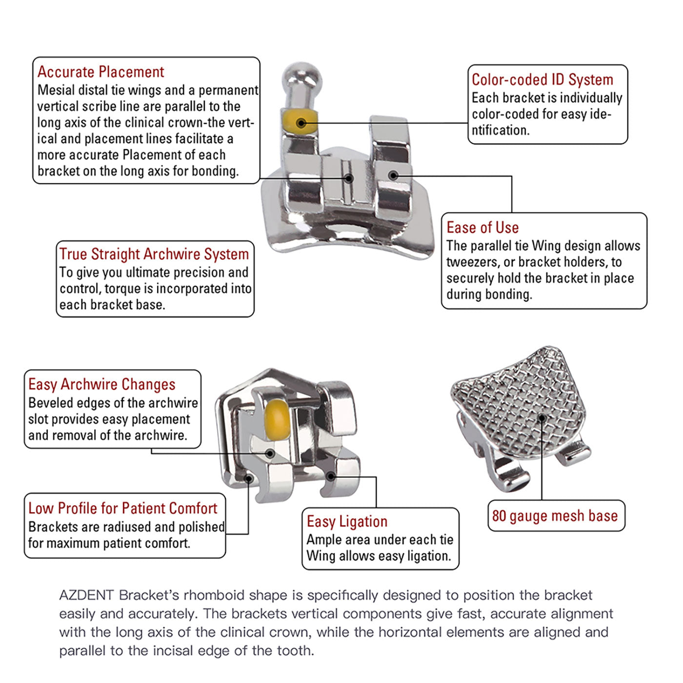 AZDENT Metal Brackets Mini Roth Slot .018 Hooks on 3 20pcs/pack - azdentall.com