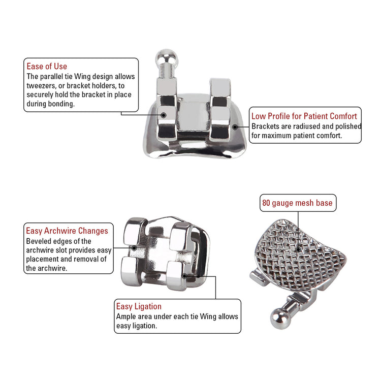 AZDENT Dental Metal Brackets Mini Edgewise Slot .022 Hooks on 3 20pcs/Pack - azdentall.com