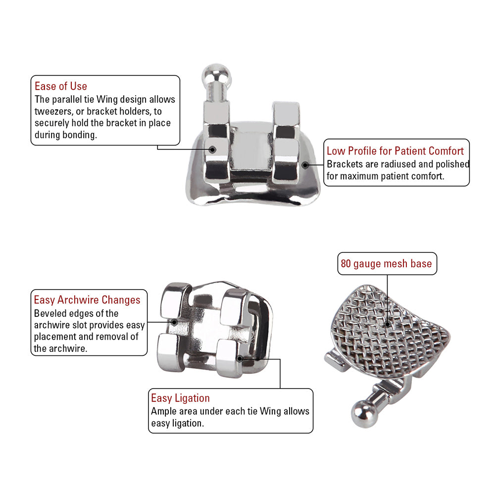 AZDENT Dental Metal Brackets Mini Edgewise Slot .022 Hooks on 345 20pcs/Pack - azdentall.com