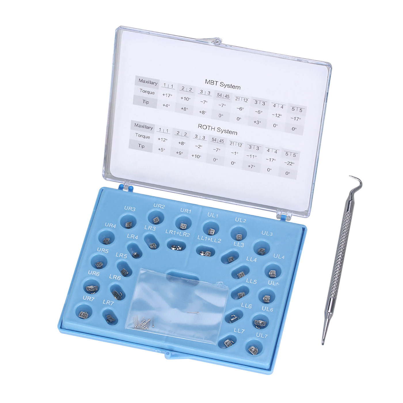 AZDENT Dental Orthodontic Metal Self-Ligating Brackets Braces MBT .022 Hooks on 345 with Buccal Tube 28pcs/Kit - azdentall.com