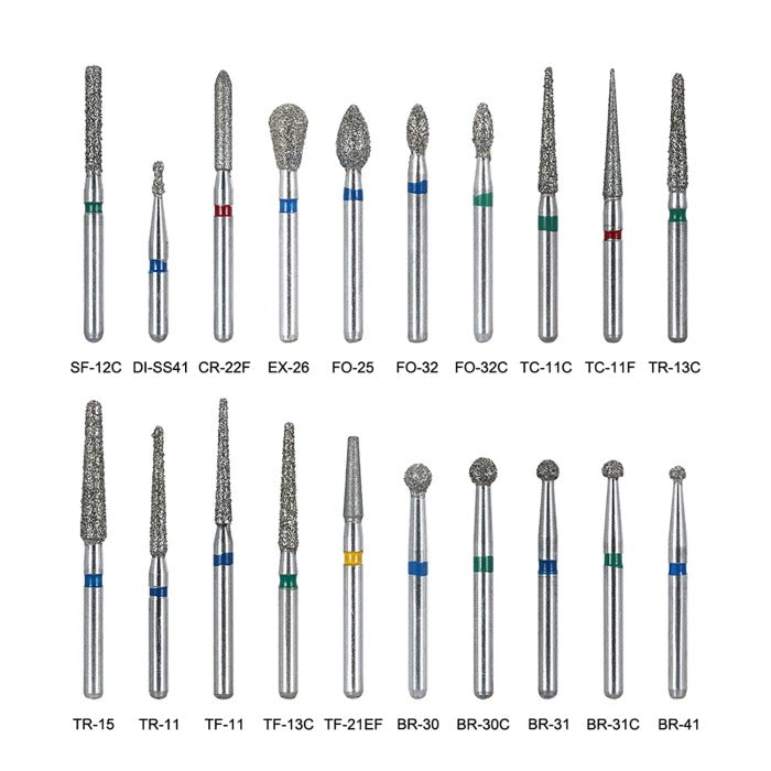 100pcs AZDENT Dental Diamond Burs FG 1.6MM 20 Fixed Types 20 Boxs/Kit - azdentall.com