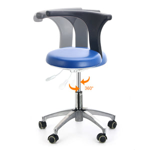 Dental Stool Adjustable Height Mobile Chair PU Leather with Torso Arm Blue