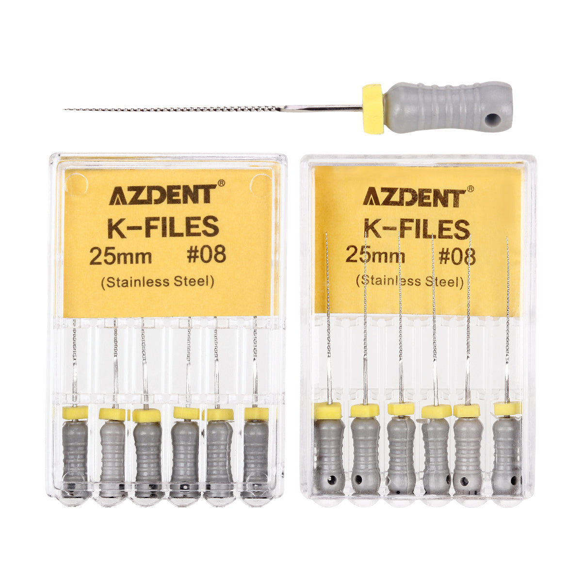 AZDENT Dental Hand K-Files Stainless Steel 25mm #08 Grey 6pcs/Box-azdentall.com