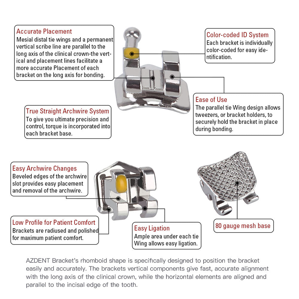 AZDENT Orthodontics Standard Metal Brackets Full Size. 20pcs/Pack - azdentall.com