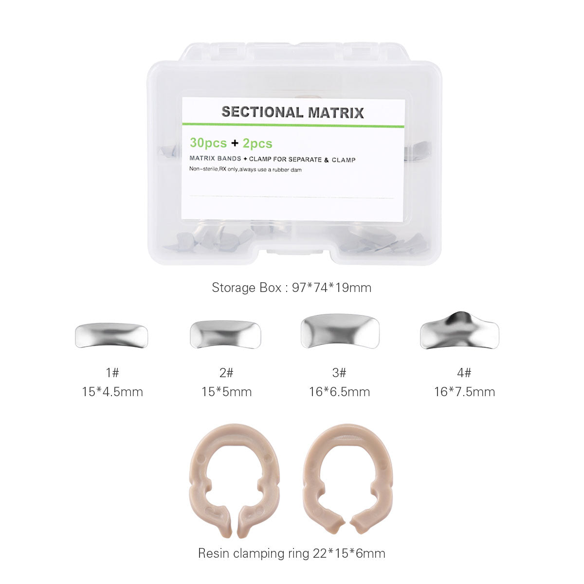 Dental Sectional Contoured Metal Matrices Matrix Refill F1 30pcs Bands And 2 Rings