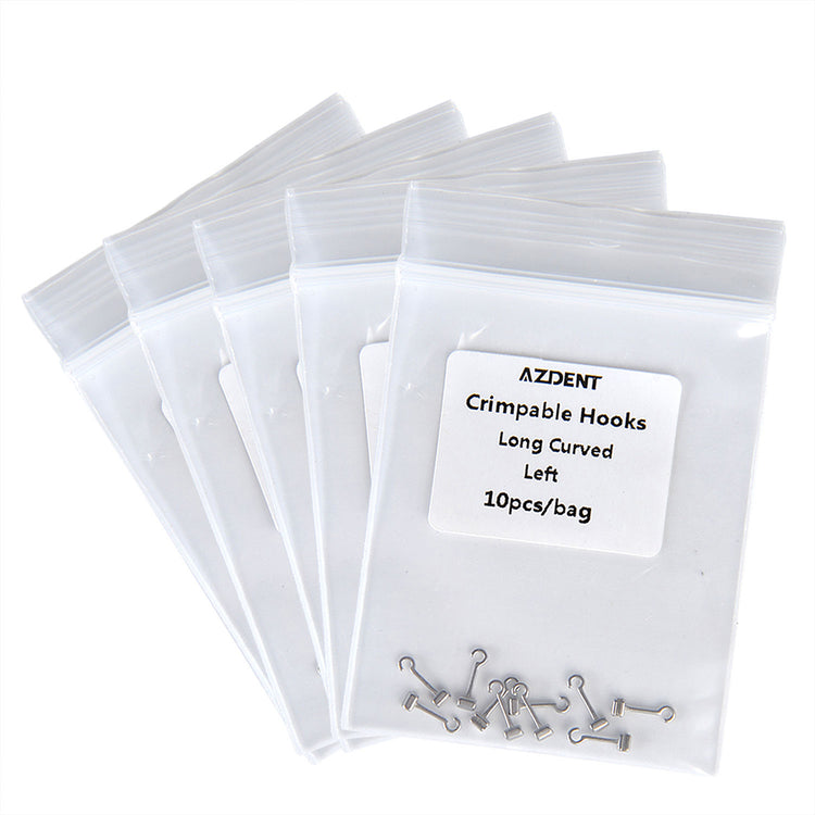 AZDENT Crimpable Hooks Long Curved Right / Left 0.022 5.5mm 10pcs/Bag - azdentall.com
