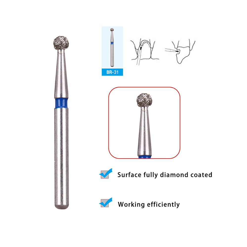 AZDENT Diamond Burs FG BR-31 Round Ball Two Layers 5pcs/Box-azdentall.com