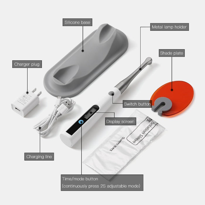 Dental LED Curing Light Cordless 1S Cure Recumbent 3 Mode with 360° Rotating Head 1400mW/cm² 5W Power - azdentall.com