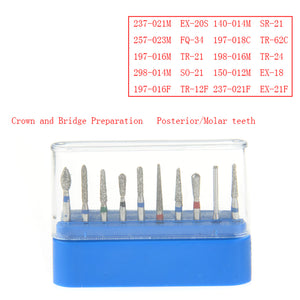 AZDENT Dental Diamond Bur FG-102 Crown Preparation Molar Teeth Kit 10pcs/Kit-azdentall.com